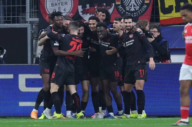 GER, UEFA CL, Round of 16, Bayer 04 Leverkusen GER vs FC Arsenal ENG , 11 03 2026, BayArena, Leverkusen, GER, UEFA CL, Round of 16, Bayer 04 Leverkusen GER vs FC Arsenal ENG , , pictured 1 0 for Leverkusen by Robert Andrich Leverkusen 8 , Goal celebration, Edmond Tapsobsa Leverkusen 12 , Ibrahim Maza Leverkusen 30 , Ãlex Grimaldo Leverkusen 20 , Martin Terrier Leverkusen 11 , Aleix Garcia Leverkusen 24 , Ernest Poku Leverkusen 19 , nordphotoxGmbHx xMeuter nph00351