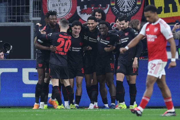 GER, UEFA CL, Round of 16, Bayer 04 Leverkusen GER vs FC Arsenal ENG , 11 03 2026, BayArena, Leverkusen, GER, UEFA CL, Round of 16, Bayer 04 Leverkusen GER vs FC Arsenal ENG , , pictured 1 0 for Leverkusen by Robert Andrich Leverkusen 8 , Goal celebration, Edmond Tapsobsa Leverkusen 12 , Ibrahim Maza Leverkusen 30 , Ãlex Grimaldo Leverkusen 20 , Martin Terrier Leverkusen 11 , Aleix Garcia Leverkusen 24 , Ernest Poku Leverkusen 19 , nordphotoxGmbHx xMeuter nph00351