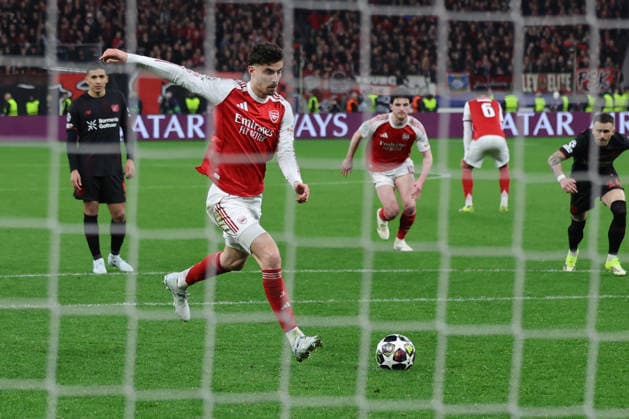 GER, UEFA CL, Round of 16, Bayer 04 Leverkusen GER vs FC Arsenal ENG , 11 03 2026, BayArena, Leverkusen, GER, UEFA CL, Round of 16, Bayer 04 Leverkusen GER vs FC Arsenal ENG , , pictured Kai Havertz FC Arsenal 29 , converts the 11 meter shot nordphotoxGmbHx xMeuter nph00351