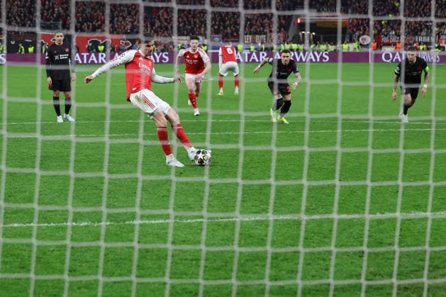 GER, UEFA CL, Round of 16, Bayer 04 Leverkusen GER vs FC Arsenal ENG , 11 03 2026, BayArena, Leverkusen, GER, UEFA CL, Round of 16, Bayer 04 Leverkusen GER vs FC Arsenal ENG , , pictured Kai Havertz FC Arsenal 29 , converts the 11 meter shot nordphotoxGmbHx xMeuter nph00351