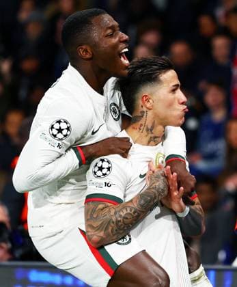 Enzo Fernandez of Chelsea celebrates scoring a goal after making the score 2-2. Paris Saint-Germain v Chelsea, UEFA Champions League, Round of 16, First Leg, Football, Parc des Princes, Paris, France - 11 Mar 2026Paris Parc des Princes France EDITORIAL USE ONLY No use with unauthorised audio, video, data, fixture lists, club league logos or live services. Online in-match use limited to 120 images, no video emulation. No use in betting, games or single club league player publications. Copyright: xJamesxMarsh Shutterstockx 16746728cm