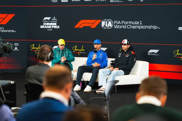 Formula 1 Heineken Chinese Grand Prix 2026 Levi Erb OVERTAKE MAXPPP - Shanghai 12 03 2026 press conference, PK, Pressekonferenz 31 OCON Esteban (fra), TGR Haas F1 Team, portrait 10 GASLY Pierre (fra), BWT Alpine Formula One Team, portrait 14 ALONSO Fernando (esp), Aston Martin Aramco Formula One Team, portrait at the Formula 1 Heineken Chinese Grand Prix 2026, the 2nd round of the 2026 FIA Formula 1 World Championship, WM, Weltmeisterschaft at the Shanghai International Circuit in Shanghai, China, from 12 to 15 March 2026 Shanghai Shanghai International Circuit China Copyright: xOVERTAKE MAXPPPxLevixErbx OVT202603120717 OVT202603120717