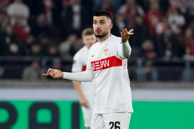 Deniz Undav VfB Stuttgart, 26 , facial expression, facial expression, emotion , Germany, football, UEFA Europa League, round of 16, 2025 2026, VfB Stuttgart vs FC Porto, 12 03 2026, Stuttgart Arena Stuttgart Germany Copyright: xGrantxHubbsx