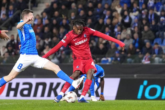 Johan Manzambi SC Freiburg, 44 shots on goal , Belgium, Football, UEFA Europa League, Round of 16 first leg, 2025 2026, KRC Genk vs SC Freiburg, 12 03 2026, KRC Genk Arena, Cegeka Arena, Genk, Belgium Genk KRC Genk Arena, Cegeka Arena Limburg Belgium Copyright: xArnexAmbergx