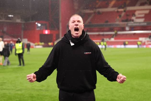 Mike Tullberg Manager of FC Midtjylland celebrates. Nottingham Forest v FC Midtjylland, UEFA Europa League, Round of 16, First Leg, Football, City Ground, Nottingham, UK - 12 Mar 2026Nottingham City Ground United Kingdom EDITORIAL USE ONLY No use with unauthorised audio, video, data, fixture lists, club league logos or live services. Online in-match use limited to 120 images, no video emulation. No use in betting, games or single club league player publications. Copyright: xRyanxBrowne Shutterstockx 16746750at