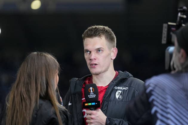 Matthias Ginter SC Freiburg, 28 at Jana Wosnitza RTL , Belgium, Football, UEFA Europa League, Round of 16 first leg, 2025 2026, KRC Genk vs SC Freiburg, 12 03 2026, KRC Genk Arena, Cegeka Arena, Genk, Belgium Genk KRC Genk Arena, Cegeka Arena Limburg Belgium Copyright: xArnexAmbergx