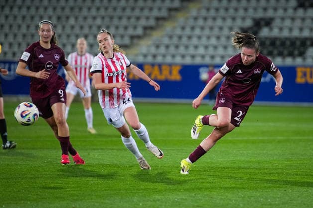 Soccer, Google Pixel Women Bundesliga, 20 Matchday, 2025 2026, SC Freiburg vs 1 FC Nuremberg, 13 03 2026, Dreisamstadion, Freiburg, Lourdes Romero 1 FC Nuremberg, 25 Lisa Kolb SC Freiburg, Women 22 Freiburg Dreisamstadion Baden Württemberg Germany Copyright: xFINLEYxMÖRCHx