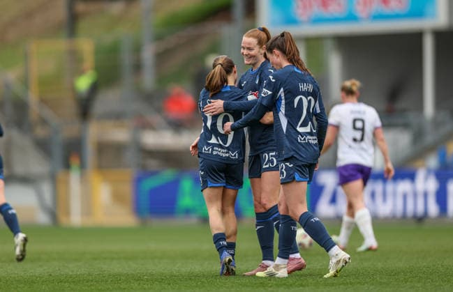 GER, Hoffenheim, TSG Hoffenheim vs SGS Essen, Google Pixel Womens Bundesliga, Football, DFB, Season 2025 2026, Dietmar Hopp Stadium, 20 Matchday in picture Marie Steiner TSG Hoffenheim Women 19 scores the 1 0, in goal, jubilation and joy, emotions, Nikà e van Dijk TSG Hoffenheim Frauen 25 , Chiara Hahn TSG Hoffenheim Frauen 23 DFB DFL REGULATIONS PROHIBIT ANY USE OF PHOTOGRAPHS AS IMAGE SEQUENCES AND OR QUASI VIDEO, 15 03 2026 Copyright: HMBxMedia HendrikxHamelau