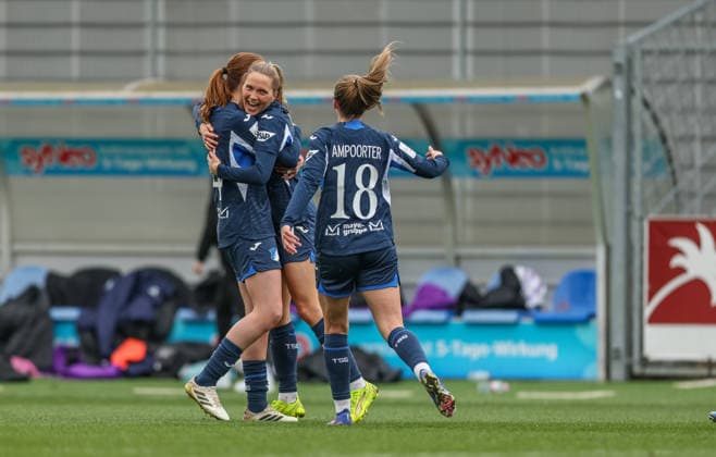 GER, Hoffenheim, TSG Hoffenheim vs SGS Essen, Google Pixel Womens Bundesliga, Football, DFB, Season 2025 2026, Dietmar Hopp Stadium, 20 Matchday in picture Lisann Kaut TSG Hoffenheim Women 4 scores the 2 0, in goal, cheers and joy, emotions DFB DFL REGULATIONS PROHIBIT ANY USE OF PHOTOGRAPHS AS IMAGE SEQUENCES AND OR QUASI VIDEO, 15 03 2026 Copyright: HMBxMedia HendrikxHamelau