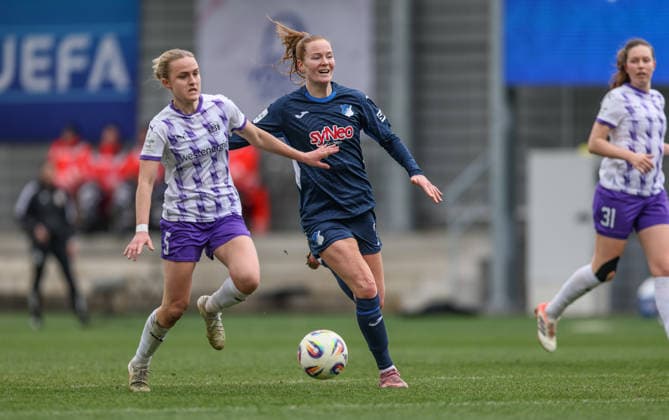 GER, Hoffenheim, TSG Hoffenheim vs SGS Essen, Google Pixel Women Bundesliga, Football, DFB, Season 2025 2026, Dietmar Hopp Stadion, 20 Matchday in picture v l Paula Flach SGS Essen Women 5 , Nikà e van Dijk TSG Hoffenheim Women 25 DFB DFL REGULATIONS PROHIBIT ANY USE OF PHOTOGRAPHS AS IMAGE SEQUENCES AND OR QUASI VIDEO, 15 03 2026 Copyright: HMBxMedia HendrikxHamelau