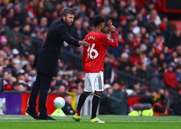 Manchester United, ManU caretaker manager Michael Carrick with Amad Diallo Manchester United v Aston Villa, Premier League, Football, Old Trafford, Manchester, UK - 15 Mar 2026Manchester Old Trafford United Kingdom EDITORIAL USE ONLY No use with unauthorised audio, video, data, fixture lists, club league logos or live services. Online in-match use limited to 120 images, no video emulation. No use in betting, games or single club league player publications. Copyright: xMattxWest Shutterstockx 16757312q