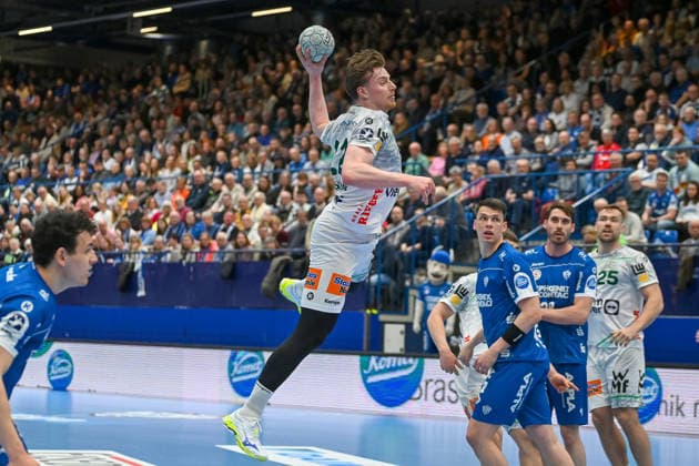 Erik Persson Frisch Auf Goeppingen, 22 throws TBV Lemgo Lippe vs Frisch Auf Goeppingen, Handball, 1 Bundesliga, 25 Matchday, Season 2025 2026, 15 03 2026, TBV Lemgo Lippe vs Frisch Auf Goeppingen, Handball, 1 Bundesliga, 25 Matchday, Season 2025 2026, 15 03 2026 Lemgo Copyright: xEibner-Pressefoto RobertxGertzenx EP_RGN