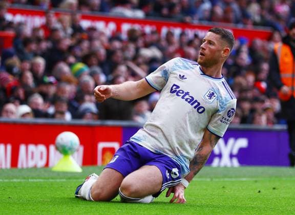 Ross Barkley of Aston Villa celebrates scoring a goal to make it 1-1 Manchester United, ManU v Aston Villa, Premier League, Football, Old Trafford, Manchester, UK - 15 Mar 2026Manchester Old Trafford United Kingdom EDITORIAL USE ONLY No use with unauthorised audio, video, data, fixture lists, club league logos or live services. Online in-match use limited to 120 images, no video emulation. No use in betting, games or single club league player publications. Copyright: xMattxWest Shutterstockx 16757312u