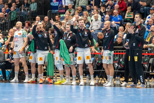 The Magdeburg players celebrate a successful defense Bergischer HC 06 vs SC Magdeburg, Handball, DAIKIN Handballbundesliga, 25 Matchday, Season 2025 2026, 15 03 2026 Bergischer HC 06 vs SC Magdeburg, Handball, DAIKIN Handballbundesliga, 25 Matchday, Season 2025 2026, 15 03 2026 Duesseldorf Copyright: xEibner-Pressefoto ThomasxHaeslerx EP_THR