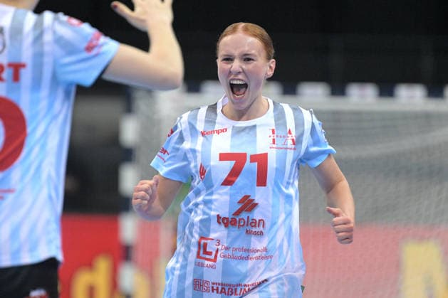 Jule Polsz HSG Bensheim Auerbach, 71 Cheers after the goal HSG Bensheim Auerbach vs BVB Borussia Dortmund Handball, Handball, Women, DHB Pokal Haushahn Final 4, Final, Season 2025 2026, 15 03 2026 HSG Bensheim Auerbach vs BVB Borussia Dortmund Handball, Handball, Women, DHB Pokal Haushahn Final 4, Final, Season 2025 2026, 15 03 2026 Stuttgart Copyright: xEibner-Pressefoto TobiasxBaurx EP_TBR