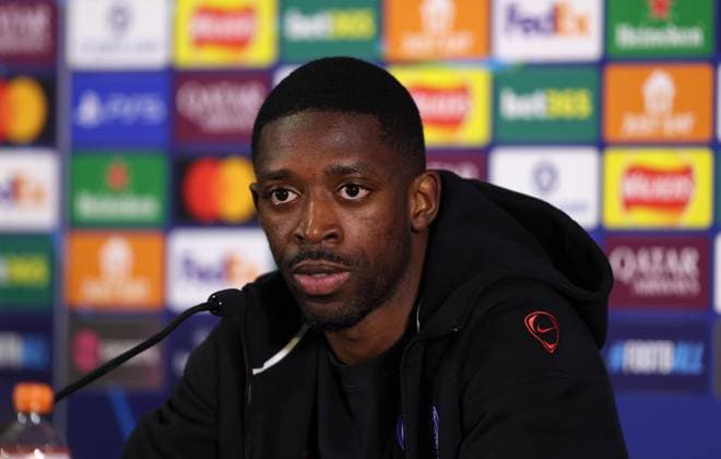 . - Paris Saint-Germain FC press conference, PK, Pressekonferenz and Training Session, MD-1, UEFA Champions League, Round Of 16, 2nd Leg, Chelsea FC v Paris Saint-Germain FC, Stamford Bridge Stadium, London, UK - 16th March 2026. Daniel Weir Crystal Pix Ousmane Dembele of Paris Saint-Germain speaking to the media during the press conference for Paris Saint-Germain FC on MD-1 ahead of the UEFA Champions League match in the Round of 16 2nd Leg match between Chelsea FC v Paris Saint-Germain FC at Stamford Bridge Stadium, London, UK. - Paris Saint-Germain FC Press Conference and Training Session, MD-1, UEFA Champions League, Round Of 16, 2nd Leg, Chelsea FC v Paris Saint-Germain FC, Stamford Bridge Stadium, London, UK - 16th March 2026. Daniel Weir Crystal Pix London Stamford Bridge Stadium UK Copyright: xDanielxWeirx CP_PSG_Press Conference_Training_160326_DW06