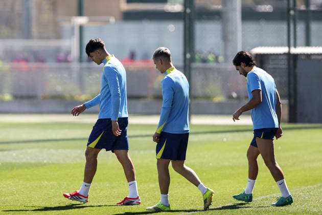 March 17, 2026, Sant Joan Despi, Barcelona, SPAIN: Marc Bernal, Dani Olmo and Ferran Torres during the training day of FC Barcelona, Barca ahead UEFA Champions League 2025 26, football match against Newcastle United at Ciutat Esportiva Joan Gamper on March 17, 2026 in Sant Joan Despi, Barcelona, Spain. Sant Joan Despi SPAIN - ZUMAa181 20260317_zaa_a181_003 Copyright: xJavierxBorregox