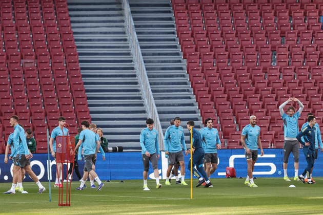 March 17, 2026, Barcelona, Barcelona, SPAIN: Players of Newcastle United during the training day Newcastle United ahead UEFA Champions League 2025 26, football match against FC Barcelona, Barca at Spotify Camp Nou Stadium on March 17, 2026 in Barcelona, Spain. Newcastle United Training Session And press conference, PK, Pressekonferenz - UEFA Champions League 2025 26 - ZUMAa181 20260317_zaa_a181_131 Copyright: xJavierxBorregox