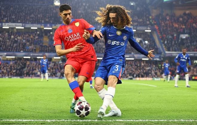 Marc Cucurella of Chelsea and Achraf Hakimi of Paris Saint-Germain Chelsea v Paris Saint-Germain, UEFA Champions League, Round of 16, Second Leg, Football, Stamford Bridge, London, UK - 17 Mar 2026London Stamford Bridge United Kingdom EDITORIAL USE ONLY No use with unauthorised audio, video, data, fixture lists, club league logos or live services. Online in-match use limited to 120 images, no video emulation. No use in betting, games or single club league player publications. Copyright: xShutterstockx 16776722j