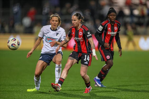 GER, Frankfurt, Eintracht Frankfurt vs TSG Hoffenheim, Google Pixel Bundesliga, Football, DFB, Season 2025 2026, Stadion am Brentanobad, 15 Matchday in picture f l Lisann Kaut TSG Hoffenheim Women 4 , Geraldine Reuteler Eintracht Frankfurt Women 14 DFB DFL REGULATIONS PROHIBIT ANY USE OF PHOTOGRAPHS AS IMAGE SEQUENCES AND OR QUASI VIDEO, 18 03 2026 Copyright: HMBxMedia HendrikxHamelau