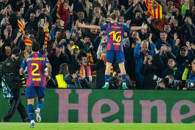 Spain-Football-Champions League FC Barcelona, Barca v Newcastle United FC in Barcelona, Spain. Barcelona, Spain, 18, March, 2026. FC Barcelona player (16) Fermin Lopez celebrates his score during Champions League match between FC Barcelona and Newcastle United FC in Spotify Camp Nou Stadium, Barcelona, Spain, on March 18, 2026. Barcelona Spotify Camp Nou Stadium Barcelona Spain