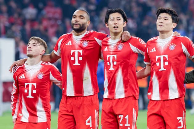 Lennart Karl FC Bayern Muenchen , Jonathan Tah FC Bayern Muenchen , Hiroki Ito FC Bayern Muenchen and Minjae Kim FC Bayern Muenchen cheer, UEFA Champions League 2025 26 Round of 16 Second Leg, FC Bayern Muenchen v Atalanta BC, Football Arena Munich on March 18, 2026 in Munich, Germany Photo by Marco Steinbrenner DeFodi Images Lennart Karl FC Bayern Muenchen , Jonathan Tah FC Bayern Muenchen , Hiroki Ito FC Bayern Muenchen and Minjae Kim FC Bayern Muenchen cheer, UEFA Champions League 2025 26 Round of 16 Second Leg, FC Bayern München v Atalanta BC, Football Arena Munich, March 18, 2026 in Munich, Germany Photo by Marco Steinbrenner DeFodi Images