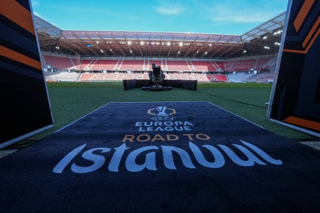 Road to Istanbul, Europa League crest, cup, Germany, football, UEFA Europa League, round of 16, second leg, 2025 2026, SC Freiburg vs KRC Genk, 19 03 2026, Europa Park Stadion, Freiburg, Germany Freiburg Europa Park Stadion Baden Württemberg Germany Copyright: xArnexAmbergx
