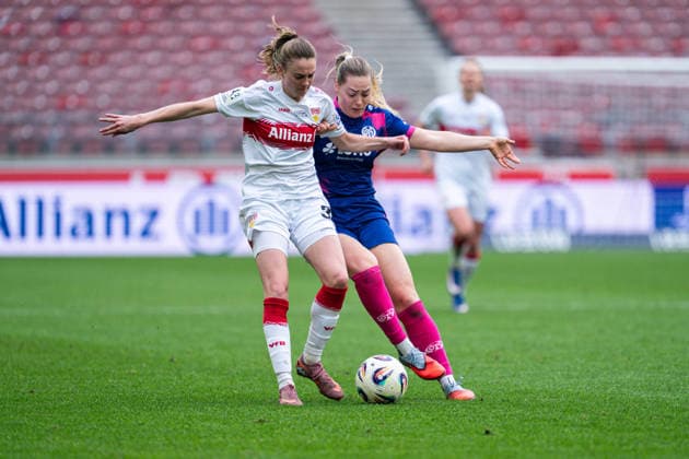 Christine Kilian 1 FSV Mainz 05, 16 in duel with Joy Castor VfB Stuttgart, 30 , GER, VfB Stuttgart vs 1 FSV Mainz 05, Soccer, Women, 2 Bundesliga, Matchday 20, Season 2025 2026, 21 03 2026, GER, VfB Stuttgart vs 1 FSV Mainz 05, Soccer, Women, 2 Bundesliga, Matchday 20, Season 2025 2026, 21 03 2026 Stuttgart Copyright: xEibner-Pressefoto ChristianxLangx EP_CLG