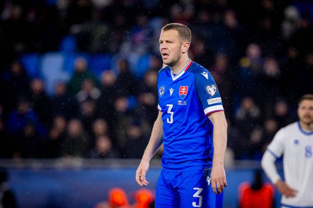 SLOVAKIA - KOSOVO Denis Vavro of Slovakia and VfL Wolfsburg during the knockout (KO) play off of FIFA World Cup, WM, Weltmeisterschaft, Fussball 2026 WM, Weltmeisterschaft, Fussball WM, Weltmeisterschaft, Fussball qualification football match between Slovakia and Kosovo. Narodny futbalovy stadion, National football stadium, Tehelne Pole, Bratislava, Slovakia, March 26, 2026. Photo by Branislav Racko Copyright: xx 080A2932