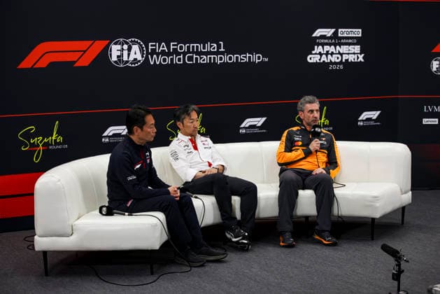 F1 - JAPANESE GRAND PRIX 2026 STELLA Andrea (ita), Team Principal of McLaren F1 Team, portrait KOMATSU Ayao (jpn), Team Principal of TGR Haas F1 Team, portrait WATANABE Koji (jap), President of Honda Racing Corporation, portrait press conference, PK, Pressekonferenz during the Formula 1 Japanese Grand Prix 2026, 3rd round of the 2026 Formula One World Championship, WM, Weltmeisterschaft from March 27 to 29, 2026 on the Suzuka Circuit, in Suzuka, Japan - SuzukaJapan Copyright: xXavixBonillax