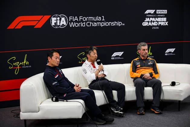 F1 - JAPANESE GRAND PRIX 2026 STELLA Andrea (ita), Team Principal of McLaren F1 Team, portrait WATANABE Koji (jap), President of Honda Racing Corporation, portrait KOMATSU Ayao (jpn), Team Principal of TGR Haas F1 Team, portrait press conference, PK, Pressekonferenz during the Formula 1 Japanese Grand Prix 2026, 3rd round of the 2026 Formula One World Championship, WM, Weltmeisterschaft from March 27 to 29, 2026 on the Suzuka Circuit, in Suzuka, Japan - SuzukaJapan Copyright: xXavixBonillax