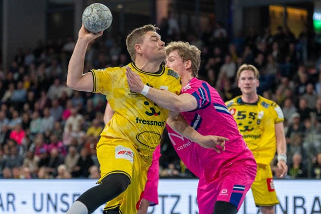 Falk Kolodziej HSG Krefeld Niederrhein, 05 in duel HSG Krefeld Niederrhein vs TSV Bayer Dormagen, Handball, 2 HBL, 25 Matchday, Season 2025 26, 28 03 2026, HSG Krefeld Niederrhein vs TSV Bayer Dormagen, Handball, 2 HBL, 25 Matchday, Season 2025 26, 28 03 2026 Krefeld Copyright: xEibner-Pressefoto LukasxBaldygax EP_LBA