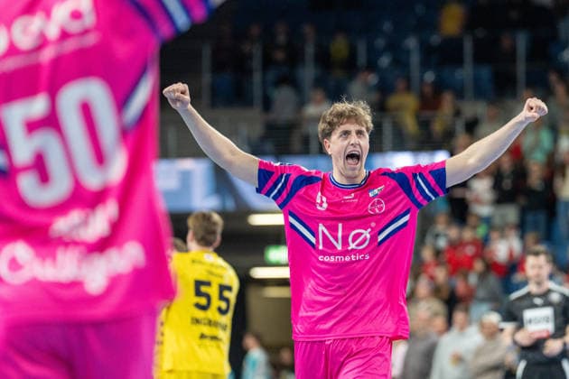 Florian Boehnert TSV Bayer Dormagen, 09 Joy after a goal HSG Krefeld Niederrhein vs TSV Bayer Dormagen, Handball, 2 HBL, 25 Matchday, Season 2025 26, 28 03 2026, HSG Krefeld Niederrhein vs TSV Bayer Dormagen, Handball, 2 HBL, 25 Matchday, Season 2025 26, 28 03 2026 Krefeld Copyright: xEibner-Pressefoto LukasxBaldygax EP_LBA