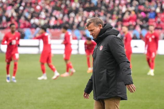 March 28, 2026, Toronto, On, CAN: Canada head coach Jesse Marsch walks past his players before International Friendly, Länderspiel, Nationalmannschaft soccer action against Iceland, in Toronto, on Saturday March 28, 2026. Canada News - March 28, 2026 - ZUMAc35_ 20260328_zaf_c35_042 Copyright: xChrisxYoungx