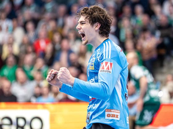 Tin Herceg HC Erlangen, 99 cheers after a save, Frisch Auf Goeppingen vs HC Erlangen, Handball, 1 Bundesliga, Men, Season 2025 2026, 29 03 2026, Frisch Auf Goeppingen vs HC Erlangen, Handball, 1 Bundesliga, Men, Season 2025 2026, 29 03 2026 Goeppingen Copyright: xEibner-Pressefoto MichaelxSchmidx EP_MST