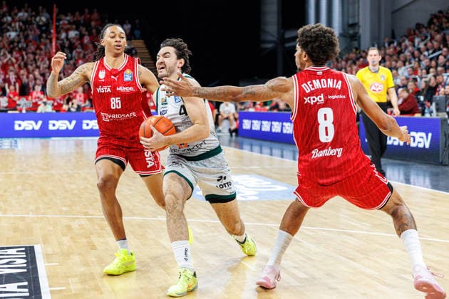 Austin Crowley BMA365 Bamberg Baskets, 85 , Clay Guillozet Vet Concept Gladiators Trier, 04 , Demarcus Demonia BMA365 Bamberg Baskets, 08 , BMA365 Bamberg Baskets vs Vet Concept Gladiators Trier, Basketball, easyCredit BBL, Matchday 26, 29 03 2026 BMA365 Bamberg Baskets vs Vet Concept Gladiators Trier, Basketball, easyCredit BBL, Matchday 26, 29 03 2026 Bamberg Copyright: xEibner-Pressefoto G.xSantemizx EP_EER