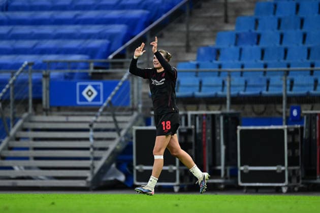 Soccer I Women I Season 2025 2026 I Bundesliga I 22 Matchday I Hamburger SV Bayer 04 Leverkusen I 30 03 2026 Cheers, excitement, enthusiasm, euphoria, joy, happiness, cheerfulness at Julia Mickenhagen 18, Bayer 04 Leverkusen Hamburg Volkspark, Volksparkstadion, stadium, Volkspark Stadion Hamburg Germany Copyright: xLobeca FelixxSchlikisx