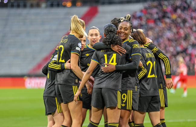 GER, Munich, Bayern Munich vs Manchester United, WomenÂs Champions League, Football, UEFA, Season 2025 2026, Allianz Arena, Quarterfinal, Second leg in picture Melvine Malard Manchester United Women 9 , Goal, joy, jubilation and emotion, goal scored DFB DFL REGULATIONS PROHIBIT ANY USE OF PHOTOGRAPHS AS IMAGE SEQUENCES AND OR QUASI VIDEO, 01 04 2026 Copyright: HMBxMedia HendrikxHamelau