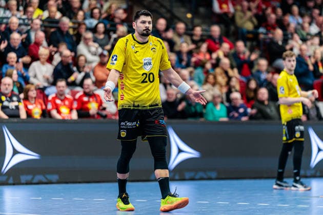 Trouble at Tin Kontrec HSC 2000 Coburg, 20 GER, TuS N Luebbecke vs HSC 2000 Coburg, Handball, 2 Bundesliga, Matchday 26, Season 2025 2026, 02 04 2026 GER, TuS N Luebbecke vs HSC 2000 Coburg, Handball, 2 Bundesliga, Matchday 26, Season 2025 2026, 02 04 2026 Luebbecke Copyright: xEibner-Pressefoto JanxRollingerx EP_JSK
