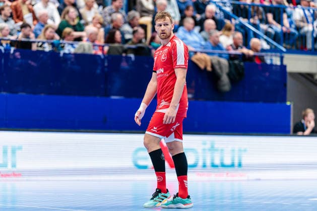 Disappointment for David Mandic MT Melsungen, 07 GER, TBV Lemgo Lippe vs MT Melsungen, Handball, 1 Bundesliga, Matchday 27, Season 2025 2026, 04 04 2026 GER, TBV Lemgo Lippe vs MT Melsungen, Handball, 1 Bundesliga, Matchday 27, Season 2025 2026, 04 04 2026 Lemgo Copyright: xEibner-Pressefoto JanxRollingerx EP_JSK