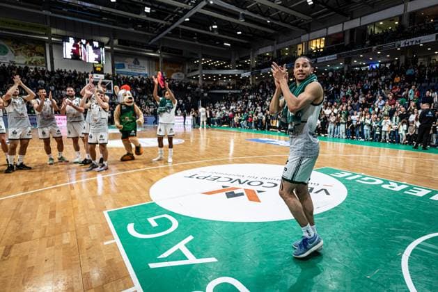 Jordan Roland Gladiators Trier celebrates, Vet Concept Gladiators Trier vs MHP Riesen Ludwigsburg, Basketball, easyCredit BBL, 28 Matchday, Season 2025 2026, 06 04 2026 Vet Concept Gladiators Trier vs MHP Riesen Ludwigsburg, Basketball, easyCredit BBL, 28 Matchday, Season 2025 2026, 06 04 2026 Copyright: xEibner-Pressefoto AlexanderxNeisx EP_ANS