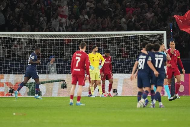 Disappointment for Liverpool after they go 2-0 down Paris Saint-Germain v Liverpool, UEFA Champions League, Quarter Final, First Leg, Football, Parc des Princes, Paris, France - 08 Apr 2026Paris Parc des Princes France EDITORIAL USE ONLY No use with unauthorised audio, video, data, fixture lists, club league logos or live services. Online in-match use limited to 120 images, no video emulation. No use in betting, games or single club league player publications. Copyright: xDavexWinter Shutterstockx 16811861co