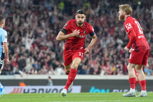 Vincenzo Grifo SC Freiburg, 32 goal celebration, emotions, goal shot, finish, goal success, goal, goal , Germany, football, UEFA Europa League, quarter-final, first leg, 2025 2026, SC Freiburg vs RC Celta de Vigo, 09 04 2026, Europa Park Stadion, Freiburg, Germany Freiburg Europa Park Stadion Baden Württemberg Germany Copyright: xArnexAmbergx