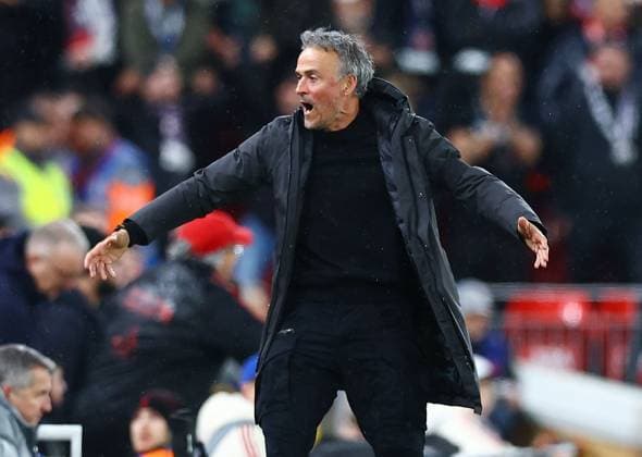 Paris Saint Germain manager Luis Enrique reacts Liverpool v Paris Saint-Germain, UEFA Champions League, Quarter Final, Second Leg, Football, Anfield, Liverpool, UK - 14 Apr 2026Liverpool Anfield France EDITORIAL USE ONLY No use with unauthorised audio, video, data, fixture lists, club league logos or live services. Online in-match use limited to 120 images, no video emulation. No use in betting, games or single club league player publications. Copyright: xMattxWest Shutterstockx 16828520ak