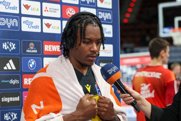 Stefan Smith MHP Riesen Ludwigsburg, 03 in post-match interview, GER, FC Bayern Basketball vs MHP Riesen Ludwigsburg, Basketball, easycredit Basketball Bundesliga, Matchday 13, Season 2025 2026, 14 04 2026, GER, FC Bayern Basketball vs MHP Riesen Ludwigsburg, Basketball, easycredit Basketball Bundesliga, Matchday 13, Season 2025 2026, 14 04 2026 Muenchen Copyright: xEibner-Pressefoto JennixMaulx EP_JML