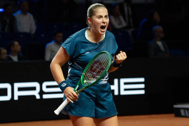 Jelena Ostapenko LAT , Jubilation, Joy, Emotion, GER, Jelena Ostapenko vs Mirra Andreeva, Tennis, ATP Tournament, WTA 500, Porsche Tennis Grand Prix, 15 04 2026, GER, Jelena Ostapenko vs Mirra Andreeva, Tennis, ATP Tournament, WTA 500, Porsche Tennis Grand Prix, 15 04 2026, Stuttgart Copyright: xEibner-Pressefoto EdwardxCheungx EP_ECG
