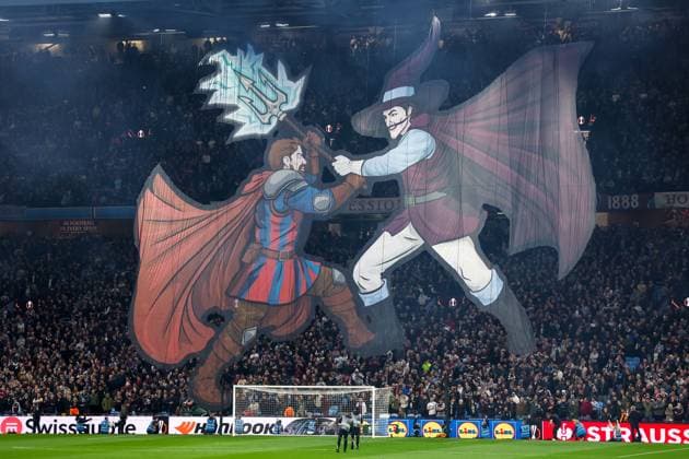 A Tifo is dispayed ahead of the game. Aston Villa v Bologna, UEFA Europa League, Quarter Final, Second Leg, Football, Villa Park, Birmingham, UK - 16 Apr 2026Birmingham Villa Park United Kingdom EDITORIAL USE ONLY No use with unauthorised audio, video, data, fixture lists, club league logos or live services. Online in-match use limited to 120 images, no video emulation. No use in betting, games or single club league player publications. Copyright: xRyanxBrowne Shutterstockx 16828672ak