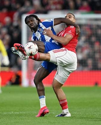 Terem Moffi of FC Porto and Murillo of Nottingham Forest Nottingham Forest v Porto, UEFA Europa League, Quarter Final, Second Leg, Football, City Ground, Nottingham, UK - 16 Apr 2026Nottingham City Ground United Kingdom EDITORIAL USE ONLY No use with unauthorised audio, video, data, fixture lists, club league logos or live services. Online in-match use limited to 120 images, no video emulation. No use in betting, games or single club league player publications. Copyright: xAnnaxGowthorpe Shutterstockx 16828681ac