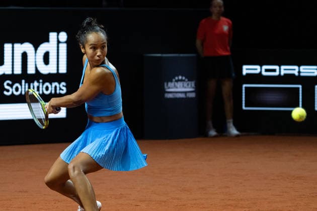 Leylah Fernandez CAN pictured on the ball, action, GER, Elena Rybakina vs Leylah Fernandez, tennis, ATP tournament, WTA 500, Porsche Tennis Grand Prix, quarterfinals, 15 04 2026, GER, Elena Rybakina vs Leylah Fernandez, tennis, ATP tournament, WTA 500, Porsche Tennis Grand Prix, quarterfinals, 15 04 2026, Stuttgart Copyright: xEibner-Pressefoto EdwardxCheungx EP_ECG