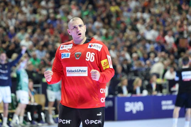 GER, Lanxess Arena Koeln, HBL, LIDL FINAL4, Men, 1 Semifinal TVB Lemgo Lippe vs Fuechse Berlin 18 04 2026, Lanxess Arena , Koeln , GER, Lanxess Arena Koeln, HBL, LIDL FINAL4, Men, 1 Semifinal TVB Lemgo Lippe vs Fuechse Berlin, in the picture Dejan Milosavljev Goalkeeper Fuechse Berlin 96 , happy nordphotoxGmbHx xMeuter nph00351